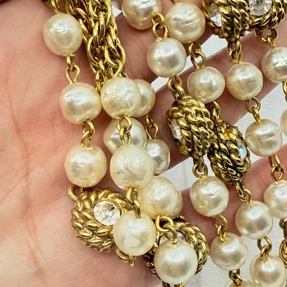 Chanel Vintage Pearl Crystal  Magnifying Glass Pendant Necklace XL - Picture 9 of 12